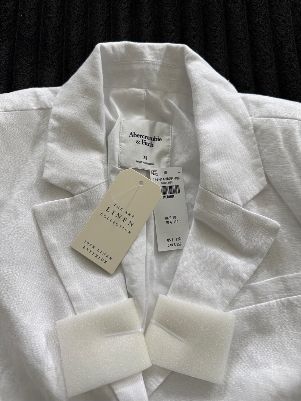 Abercrombie & Fitch White Short-Sleeve Linen Blend Blazer - Picture 2 of 2